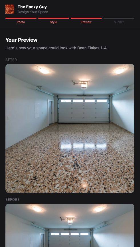 Photoreal AI preview of an epoxy floor